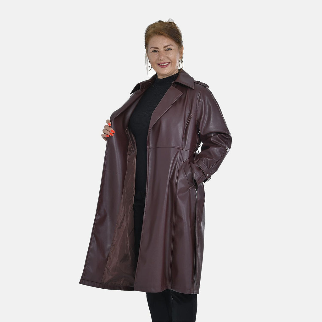Tamsy Long Solid Coat with 2 Pockets (Size M) - Dark Coffee