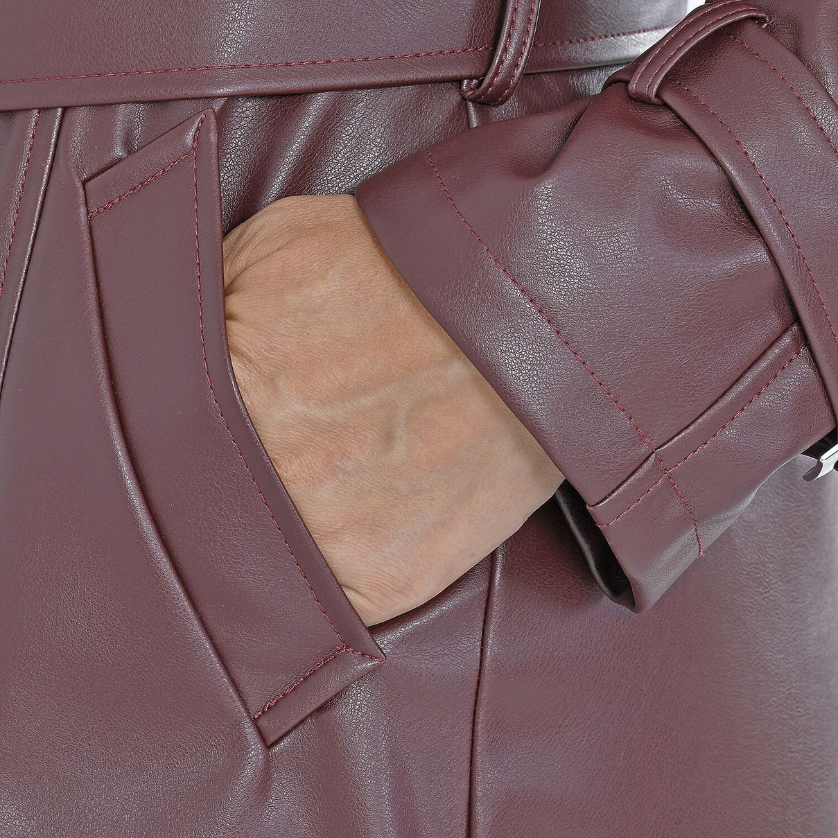 TAMSY Long Solid Coat with 2 Pockets - Burgundy 7524987 6