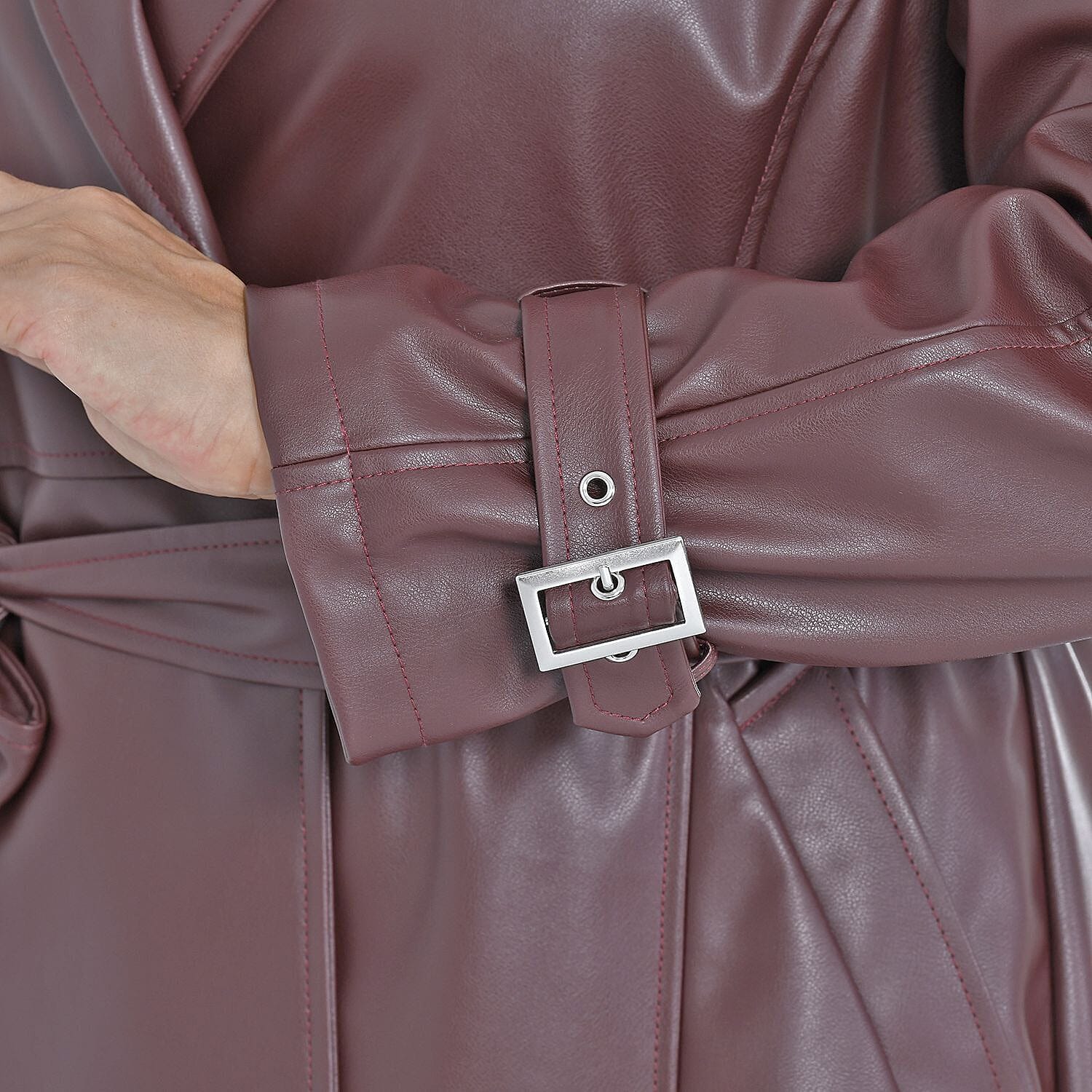 TAMSY Long Solid Coat with 2 Pockets - Burgundy 7524987 8