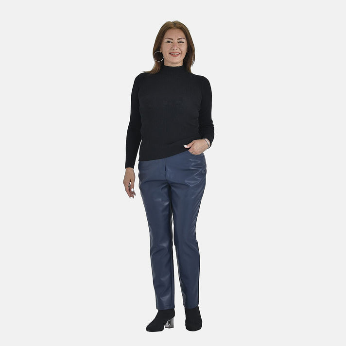 Tamsy PU Faux Leather Trousers - Dark Navy Blue 3889796 1