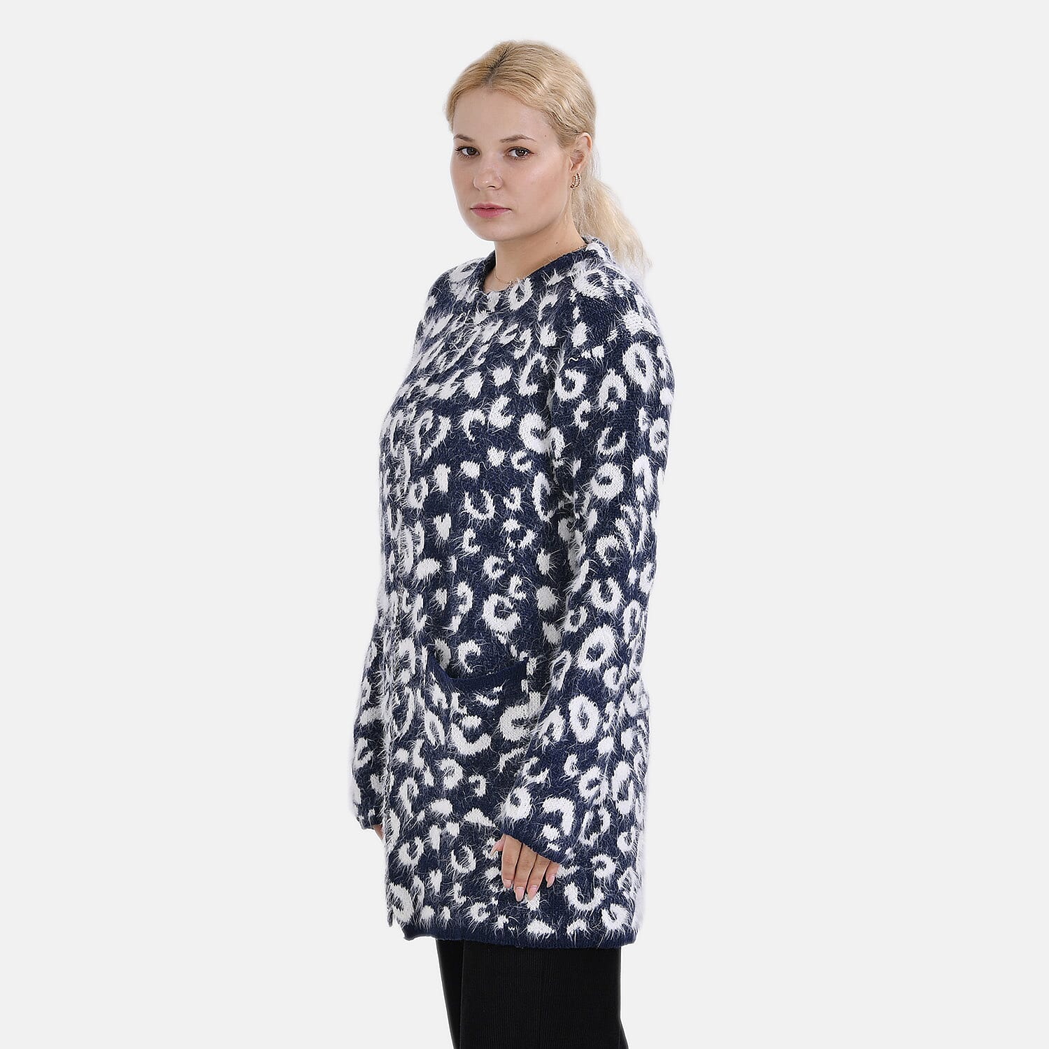Tamsy Patterned Cardigan and Sweater-Jumper - White &amp; Navy 7808642 3