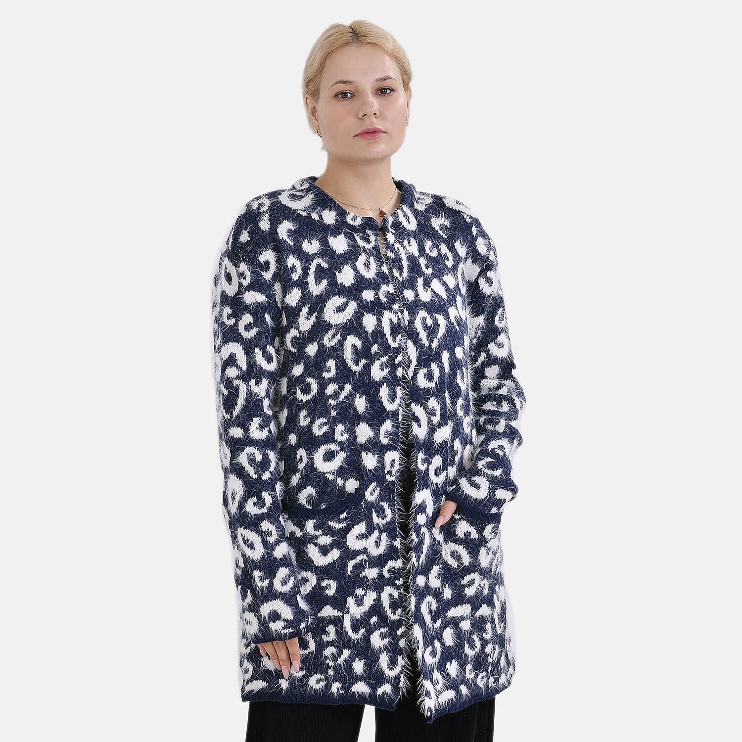 Tamsy Patterned Cardigan and Sweater-Jumper - White &amp; Navy 7808642 4