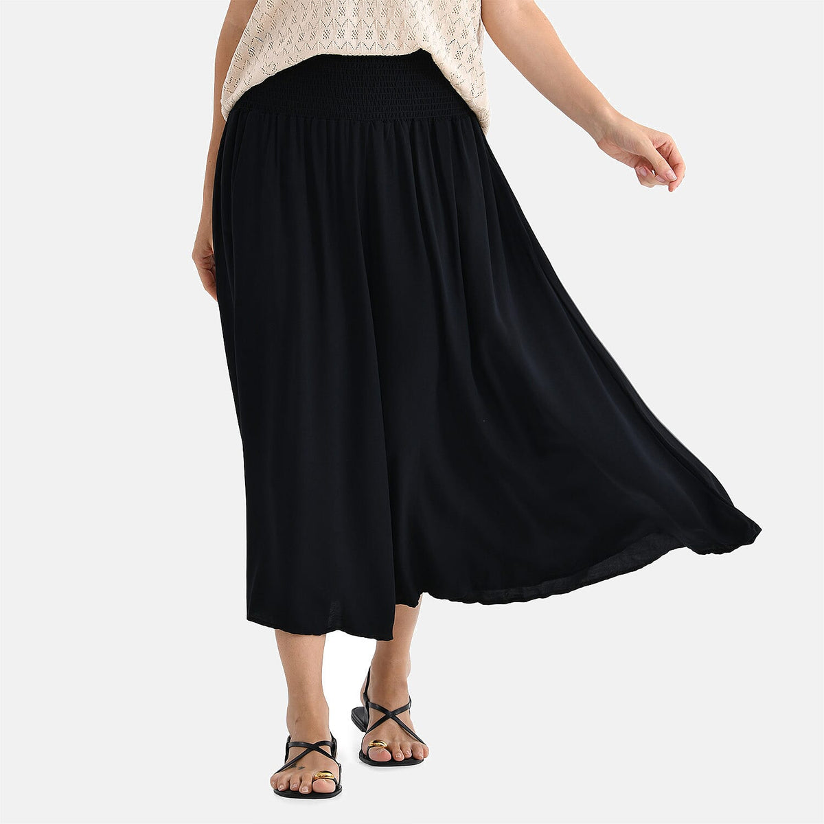 Tamsy Relaxed Fit Smocked Waist Culottes (One Size, 20inch Inside leg) 8108013 4