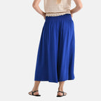 Tamsy Womens Viscose Wide Leg Smocked Waist Culottes (One Size - 20inch Inside leg) - Blue