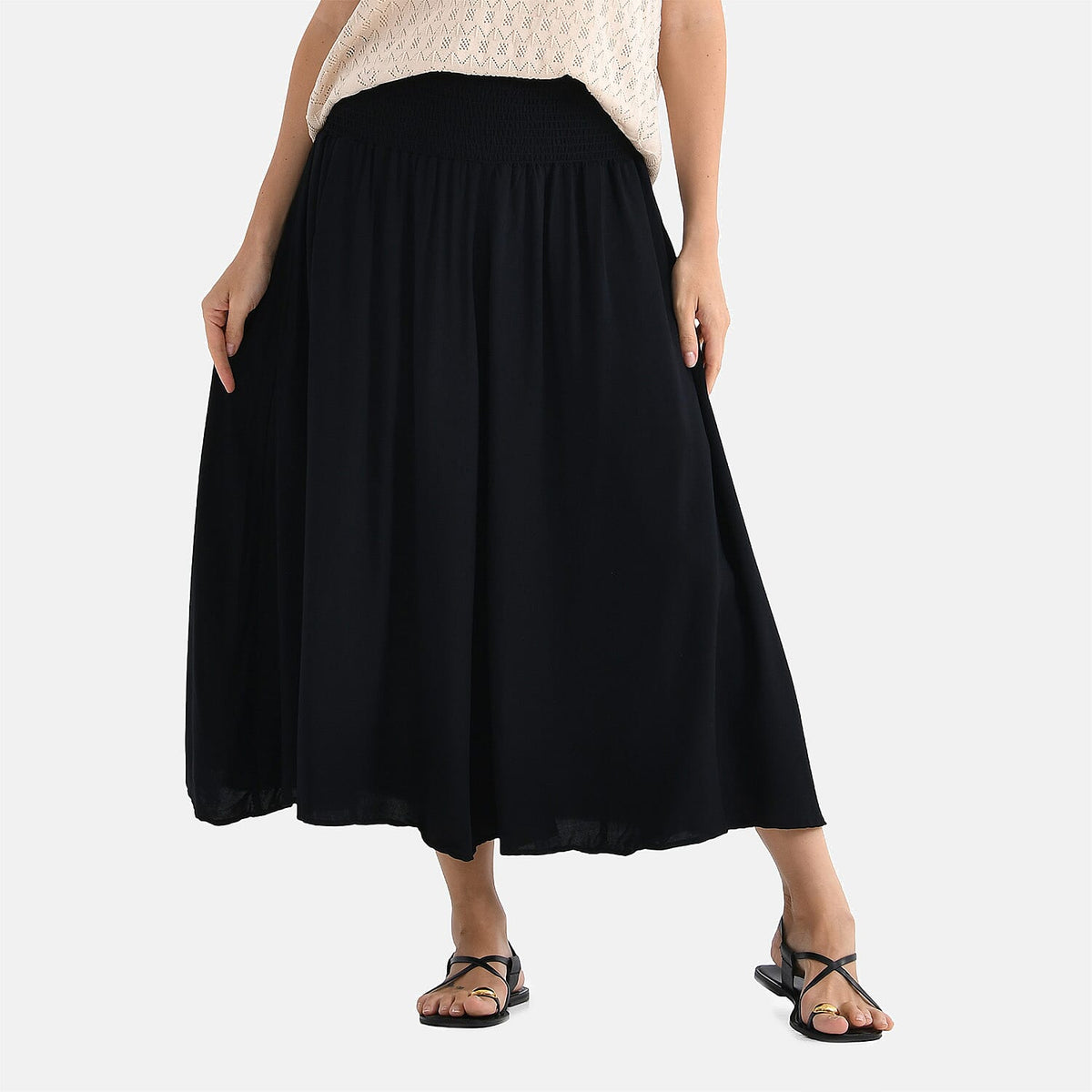 Tamsy Relaxed Fit Smocked Waist Culottes (One Size Curve) 8108015 0