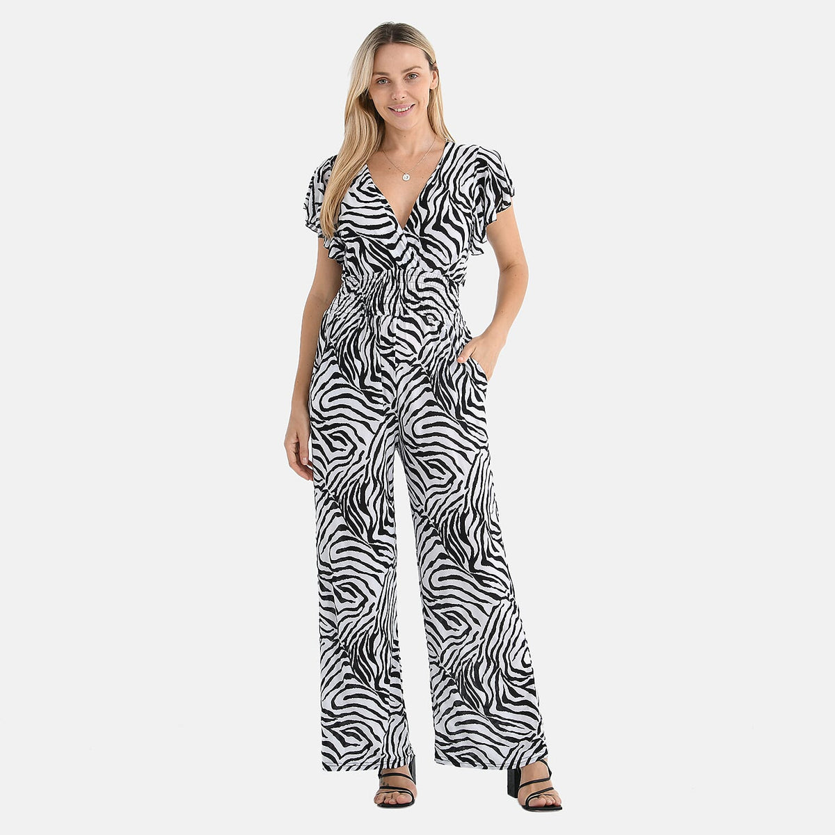 Tamsy Smocked Waist Stretch Jersey Wide Leg Jumpsuit V32582943 0