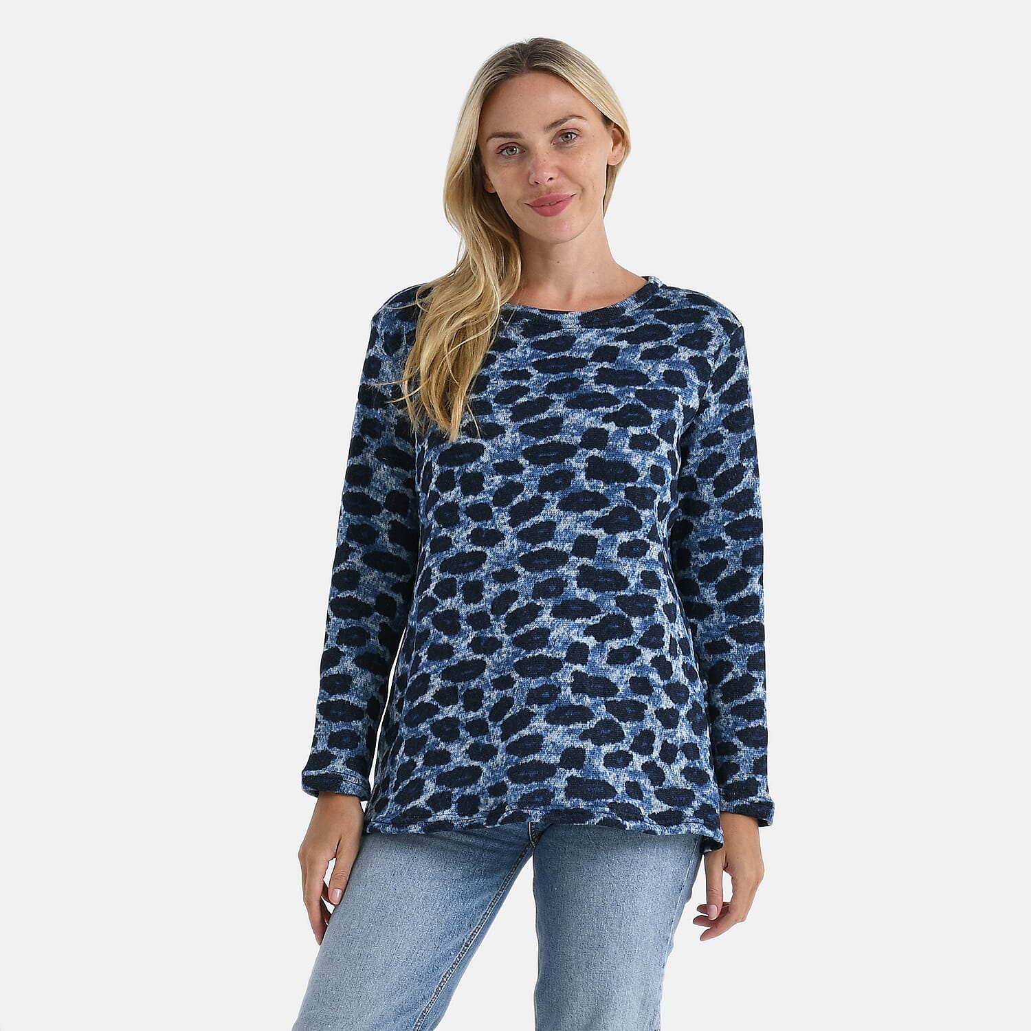 Super Cosy Tamsy Brush Stretch Jersey Jumper (One Size) - Navy and Blue 8217720 0