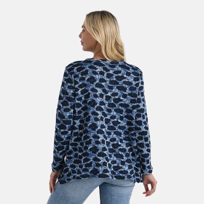Super Cosy Tamsy Brush Stretch Jersey Jumper (One Size) - Navy and Blue 8217720 2