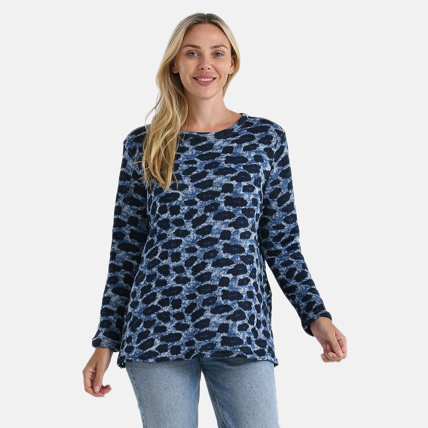 Super Cosy Tamsy Brush Stretch Jersey Jumper (One Size) - Navy and Blue 8217720 4
