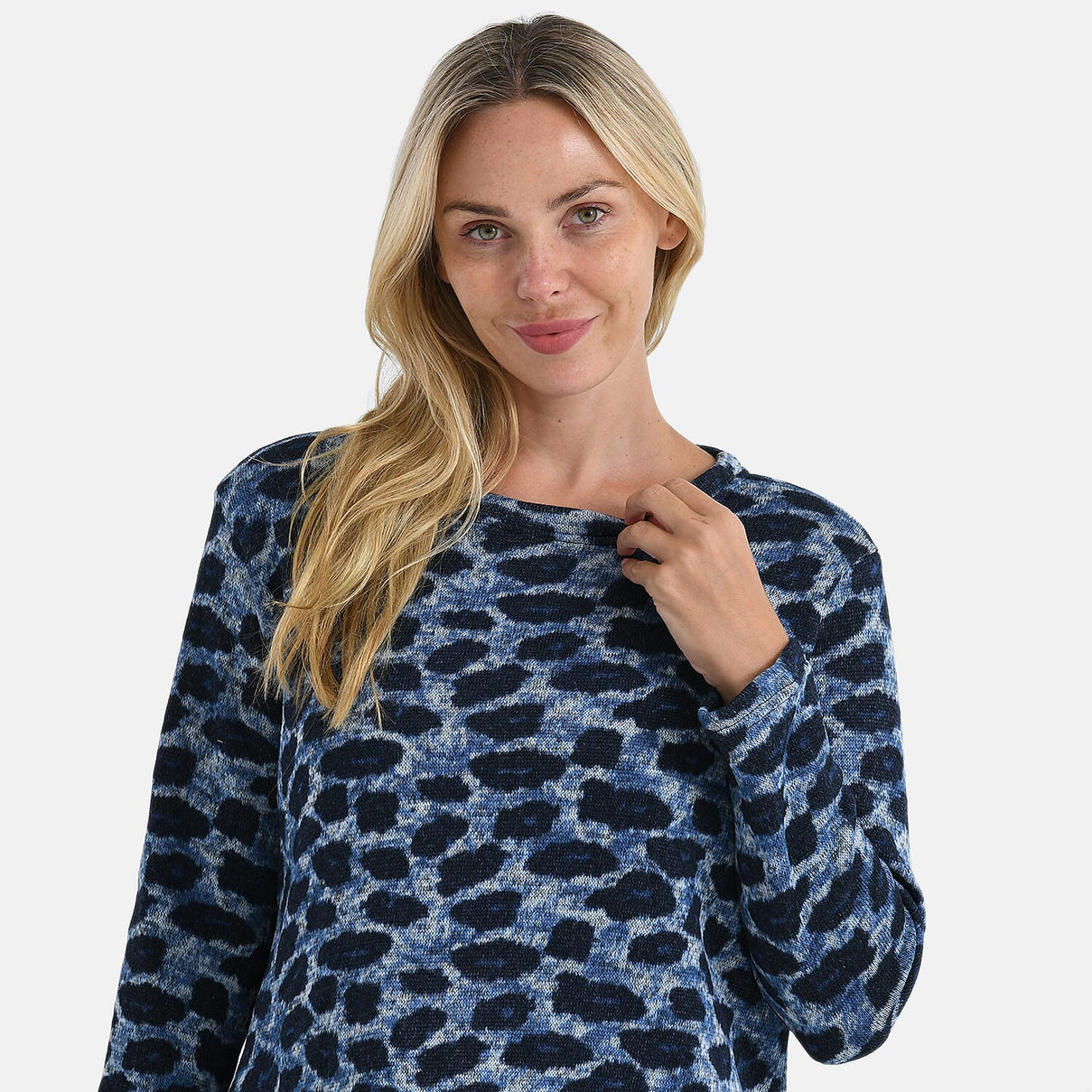 Super Cosy Tamsy Brush Stretch Jersey Jumper (One Size) - Navy and Blue 8217720 5