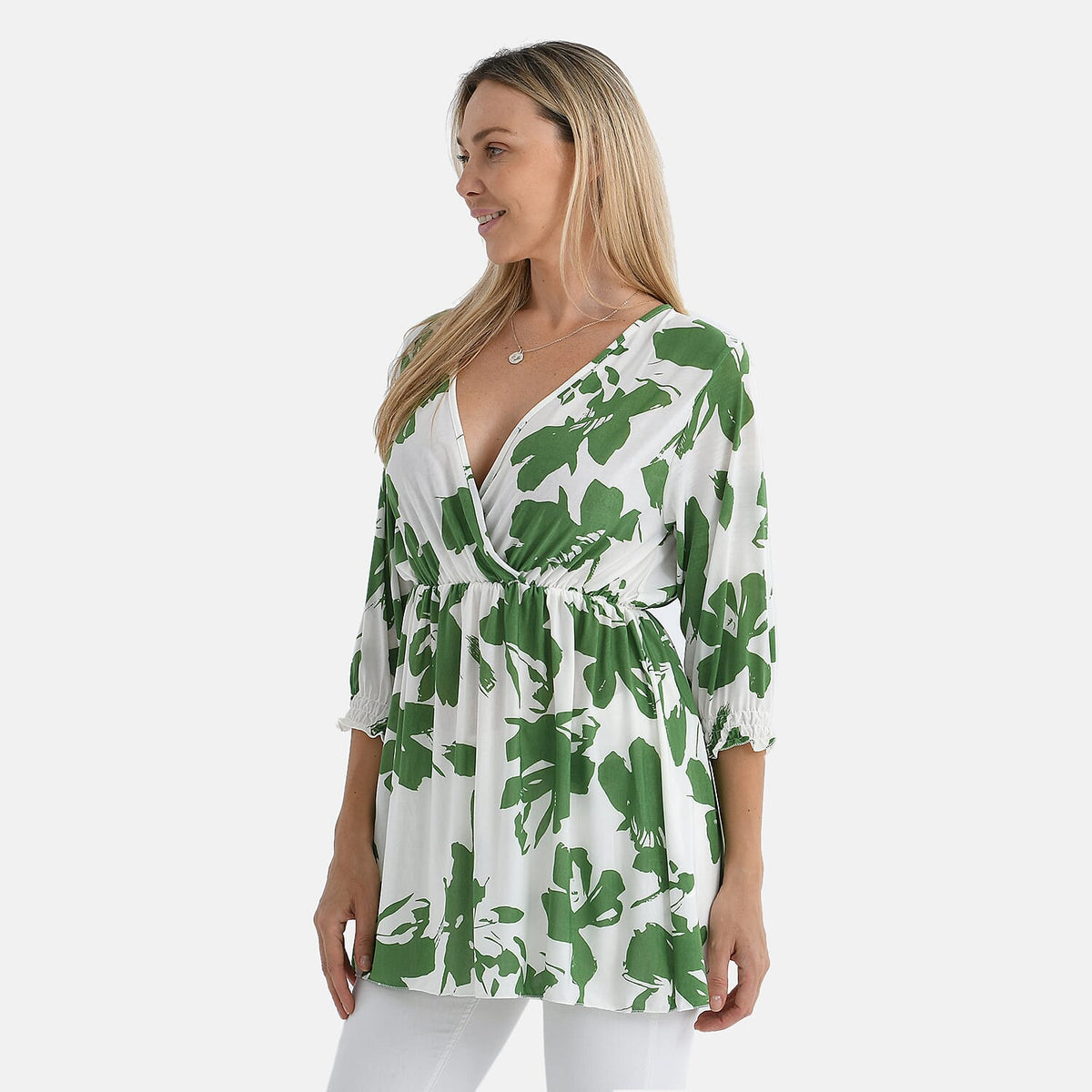 Tamsy Floral Print Smocked Waist V-Neck Top 8098195 3