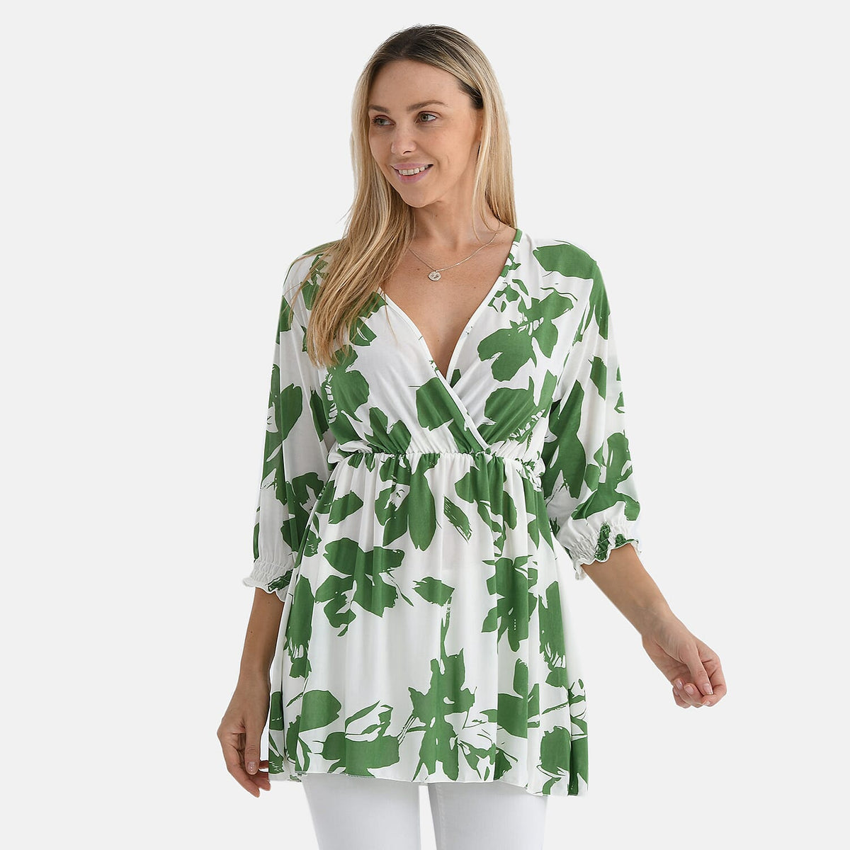 Tamsy Floral Print Smocked Waist V-Neck Top 8098195 4