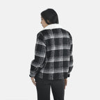 Tamsy Plaid Pattern Coat with Faux Fur Collar (Size XXL) - Black and White