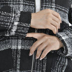 Tamsy Plaid Pattern Coat with Faux Fur Collar (Size XXL) - Black and White