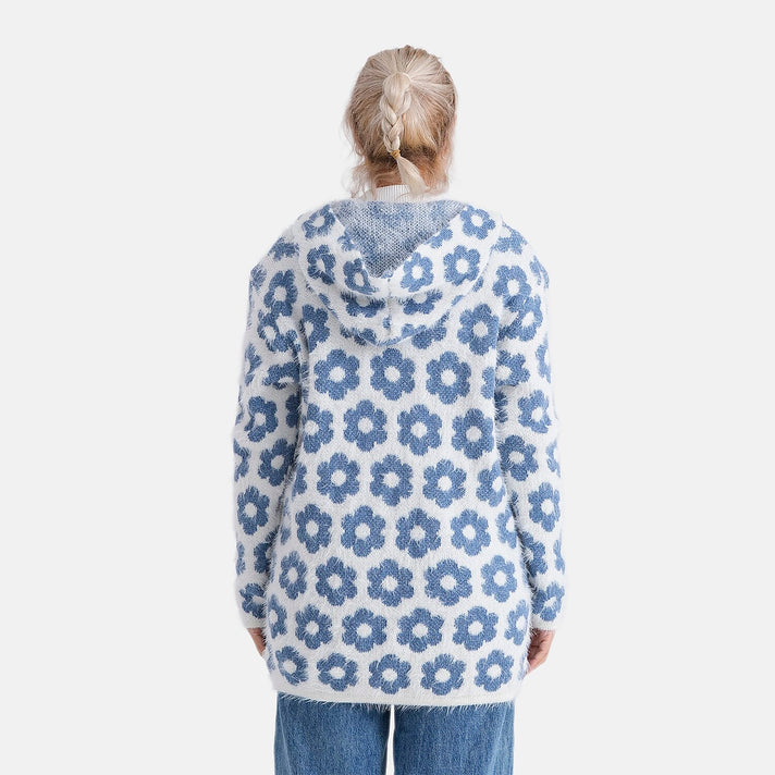 Tamsy Plush Winter Hooded Cardigan with Pockets (Free Size 8-20) - Blue and White 8200228 2