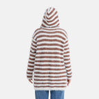 Tamsy Plush Winter Hooded Cardigan with Pockets (Free Size 8-20) - Brown and White