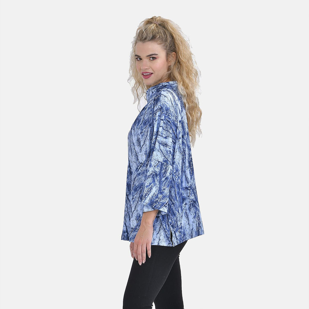 Brush Printed Stretch Jersey Top (One Size ) - Blue