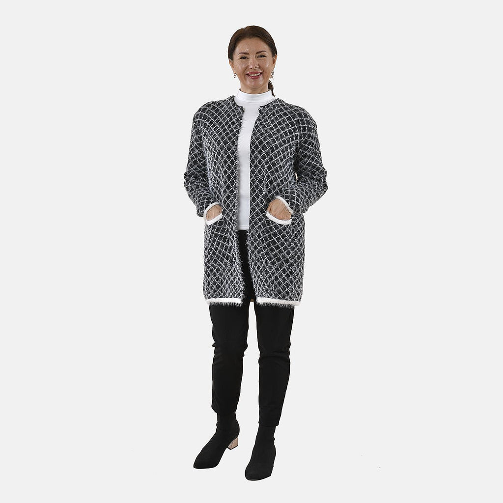 Tamsy Geometric Pattern Cardigan and Sweater-Jumper (Size Free 8-20 ) - Black and White