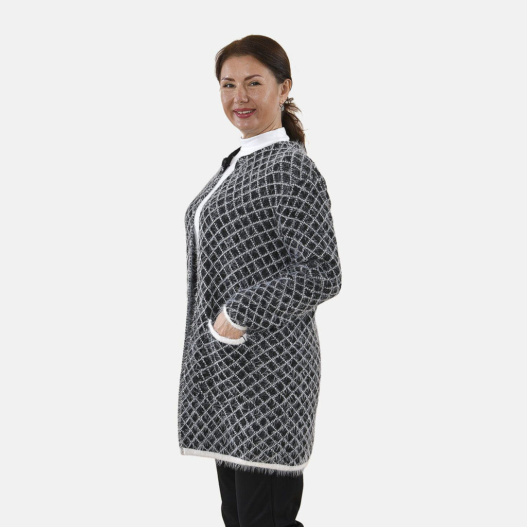Tamsy Geometric Pattern Cardigan and Sweater-Jumper (Size Free 8-20 ) - Black and White