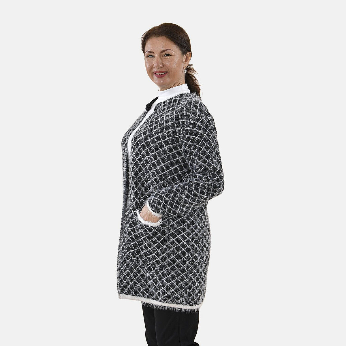 Tamsy Geometric Pattern Cardigan and Sweater/Jumper (Size Free 8-20 ) - Black and White 8861089 3
