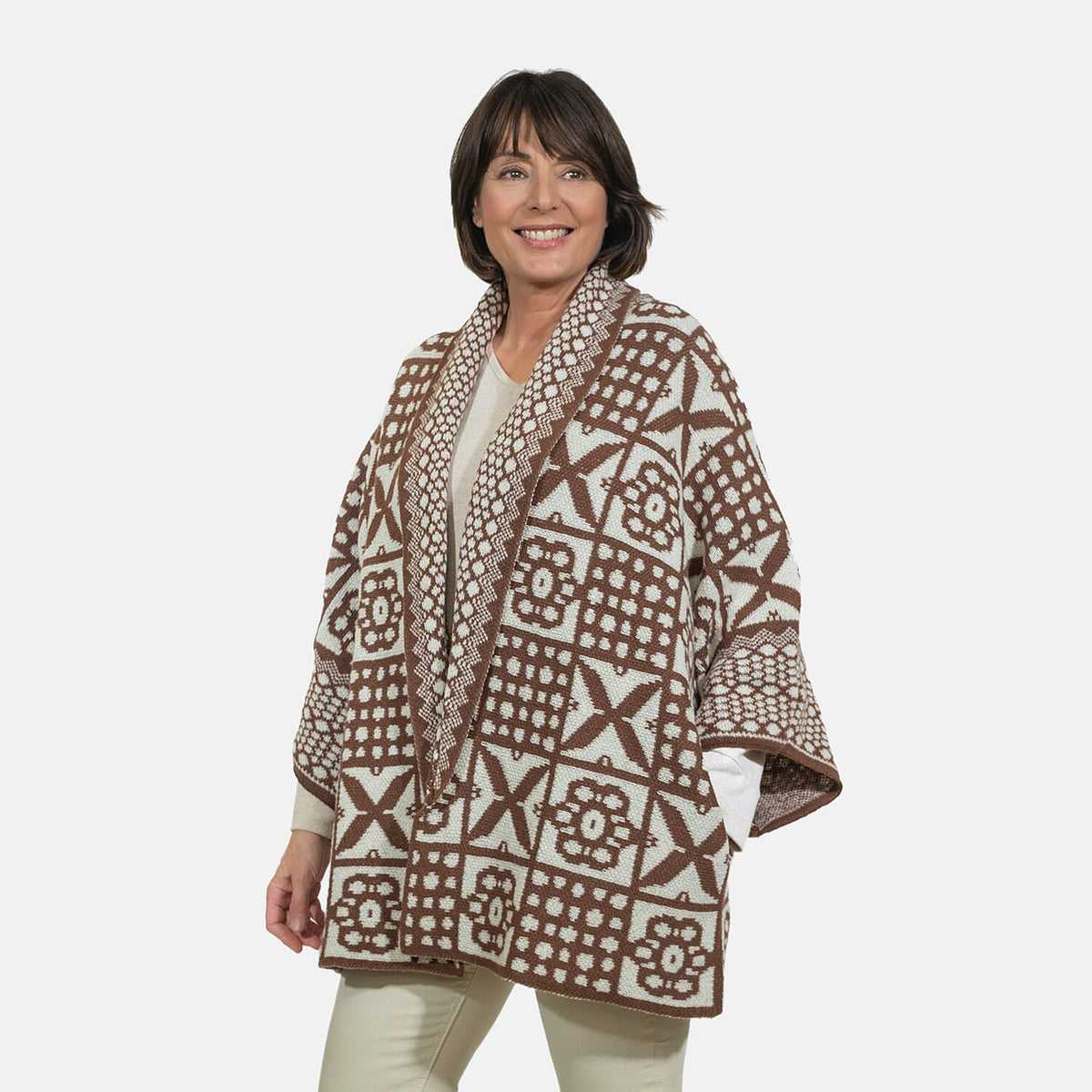 Closeout Deal - Oversized Longline Warm Knit Cardigan (Size 75x75cm) - Beige 7562305 1
