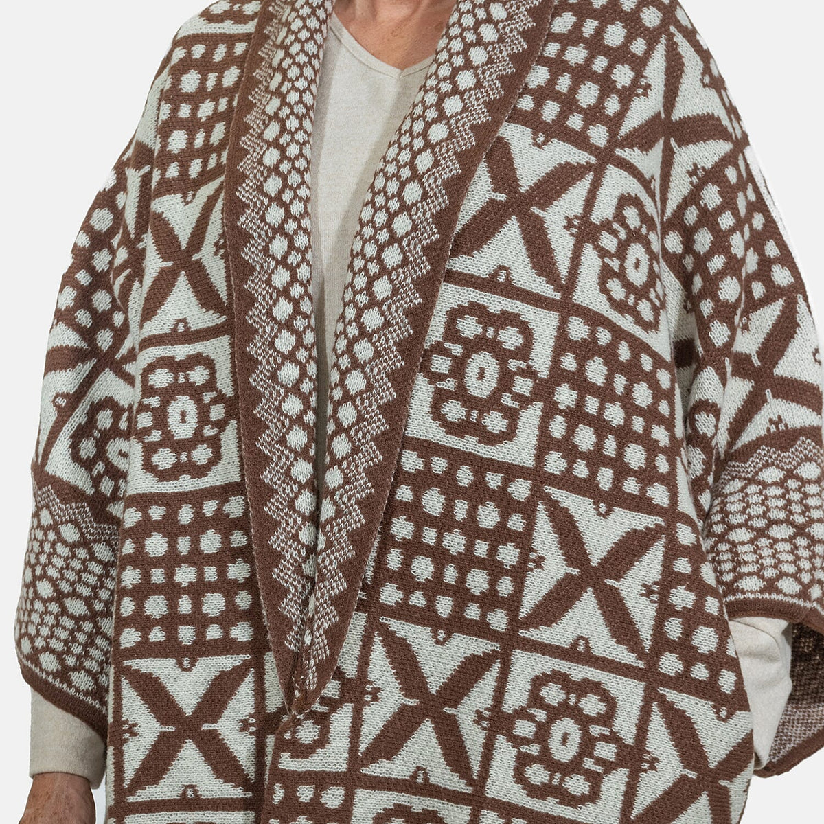Closeout Deal - Oversized Longline Warm Knit Cardigan (Size 75x75cm) - Beige 7562305 4