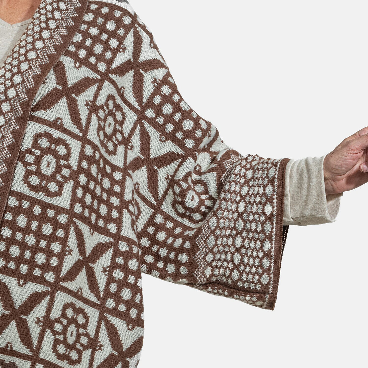Closeout Deal - Oversized Longline Warm Knit Cardigan (Size 75x75cm) - Beige 7562305 5