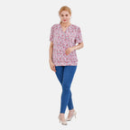TAMSY Floral Pattern V-Neck Top (Size M-L) - Pink