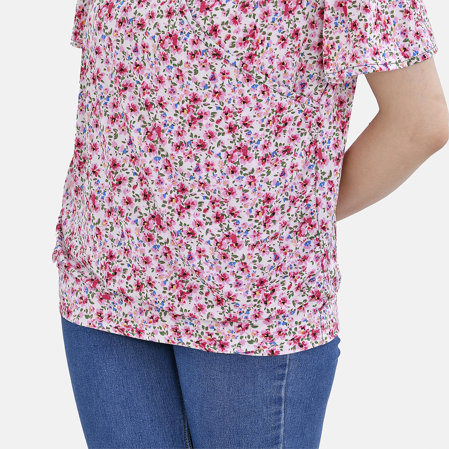 TAMSY Floral Pattern V-Neck Top (Size M-L) - Pink 7758995 5
