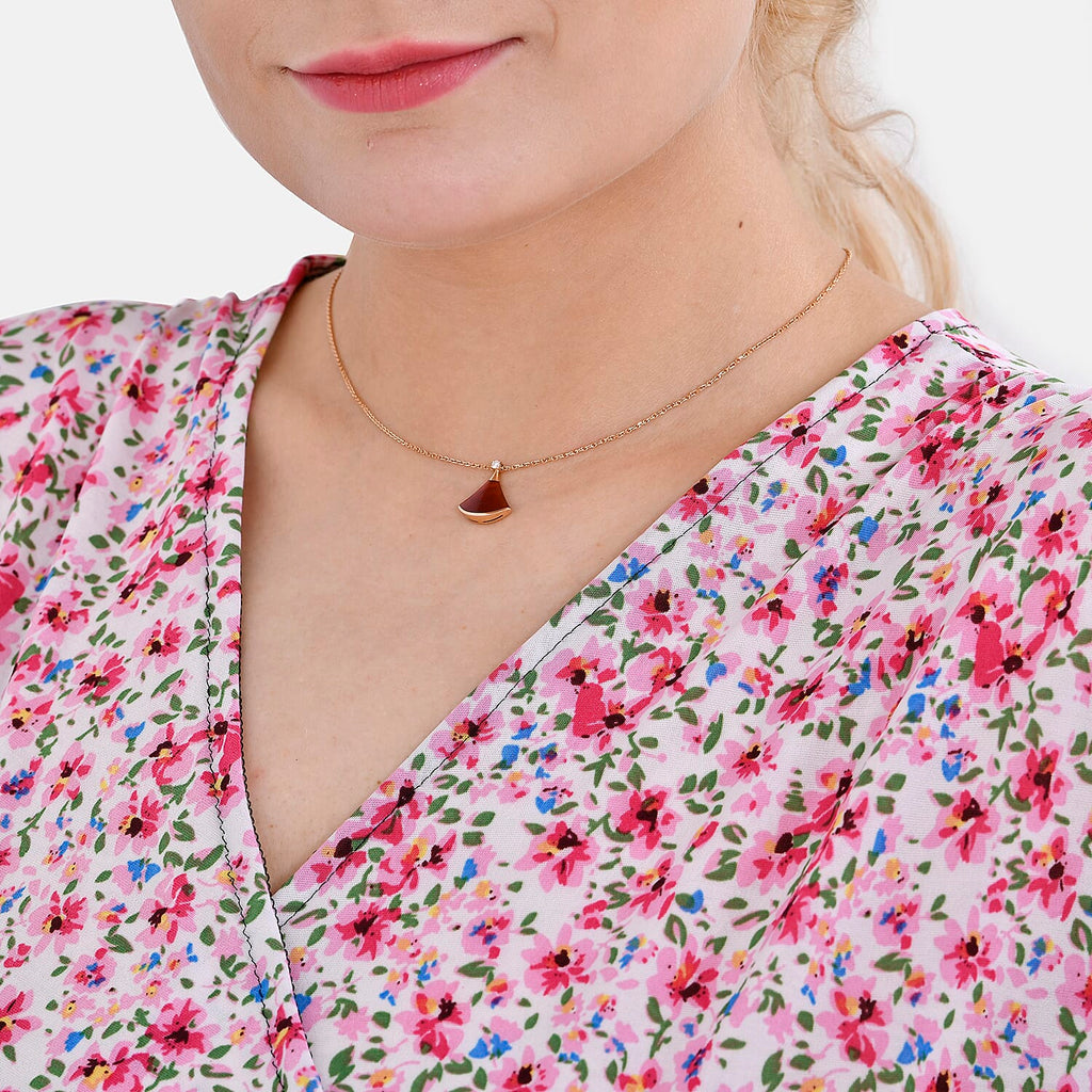 TAMSY Floral Pattern V-Neck Top (Size M-L) - Pink