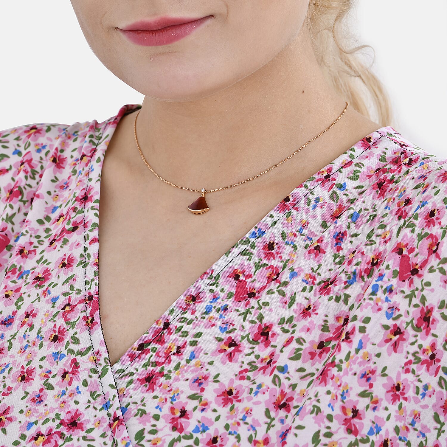 TAMSY Floral Pattern V-Neck Top (Size M-L) - Pink 7758995 6