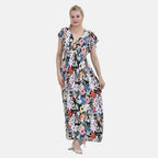 TAMSY Flutter Sleeve Smocked Floral Printed Midi Dress (One Size Curve,18-22) - Multi