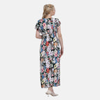 TAMSY Flutter Sleeve Smocked Floral Printed Midi Dress (One Size Curve,18-22) - Multi