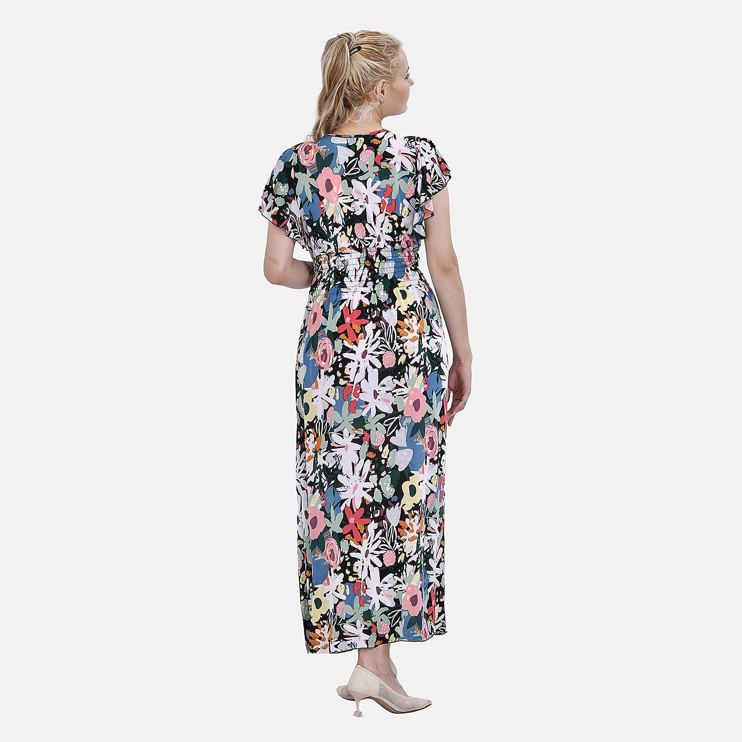 Tamsy Flutter Sleeves Smocked Midi Dress with Colourful Flowers 7692842 1
