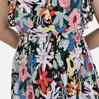 TAMSY Flutter Sleeve Smocked Floral Printed Midi Dress (One Size Curve,18-22) - Multi