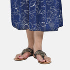 Tamsy Floral Pattern Flutter Sleeves Smocked Midi Dress (One Size 18-24) - Navy and White
