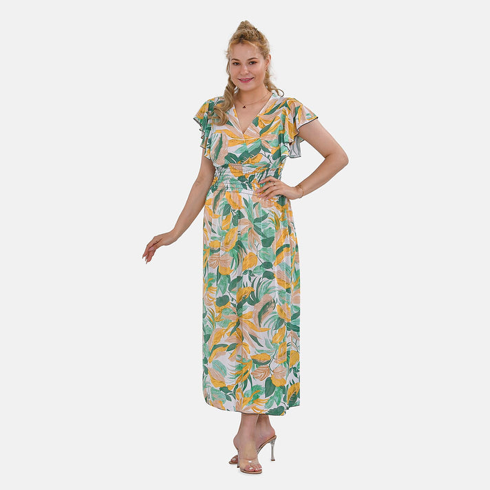 Tamsy Flutter Sleeves Floral Pattern Smocked Midi Dress 7722705 1