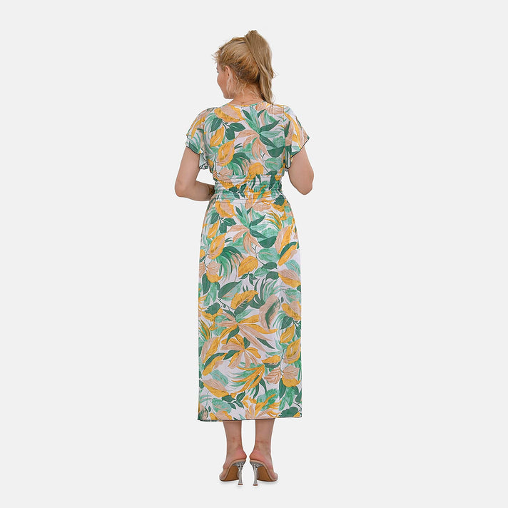 Tamsy Flutter Sleeves Floral Pattern Smocked Midi Dress 7722705 2
