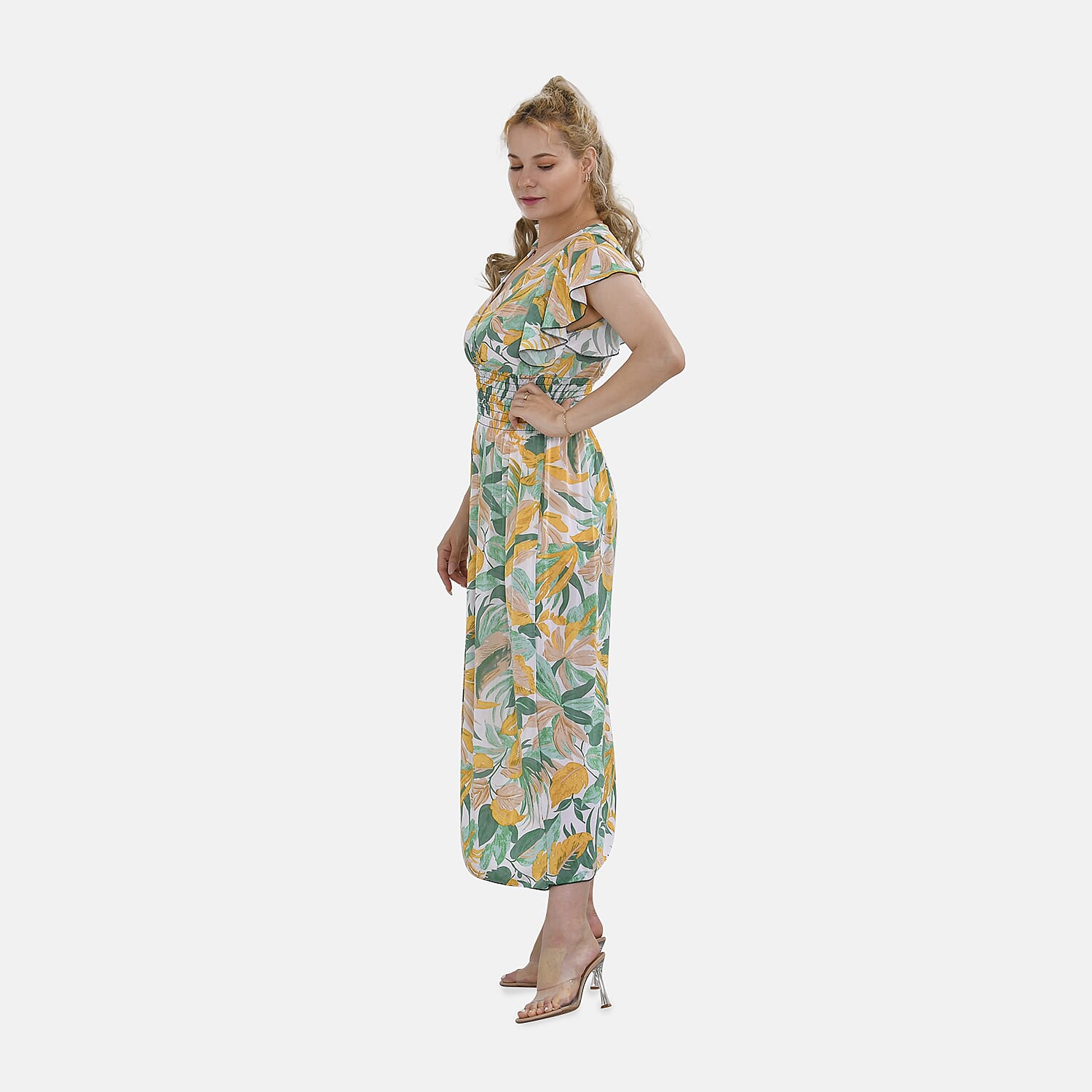 Tamsy Flutter Sleeves Floral Pattern Smocked Midi Dress 7722705 3