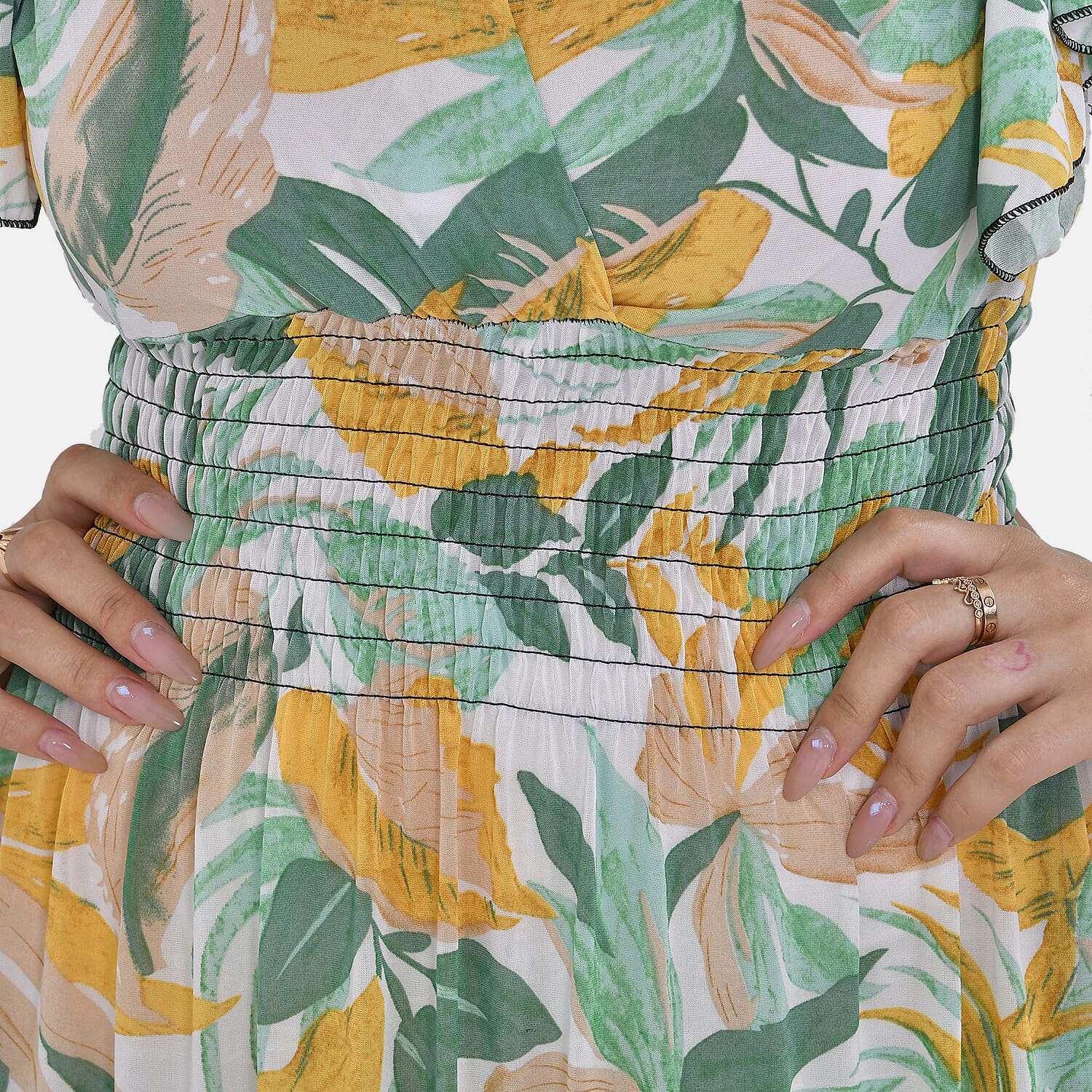 Tamsy Flutter Sleeves Floral Pattern Smocked Midi Dress 7722705 6