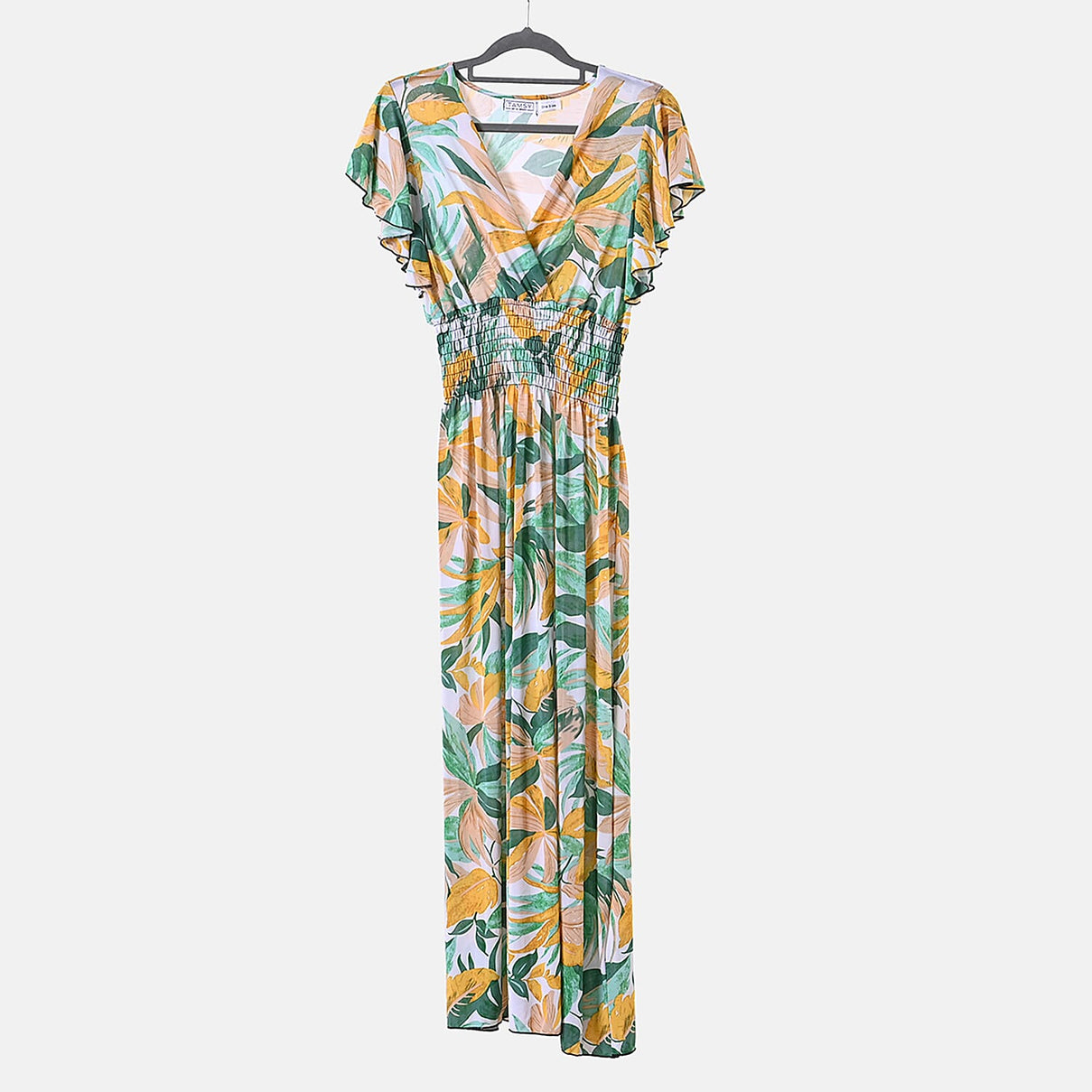 Tamsy Flutter Sleeves Floral Pattern Smocked Midi Dress 7722705 7