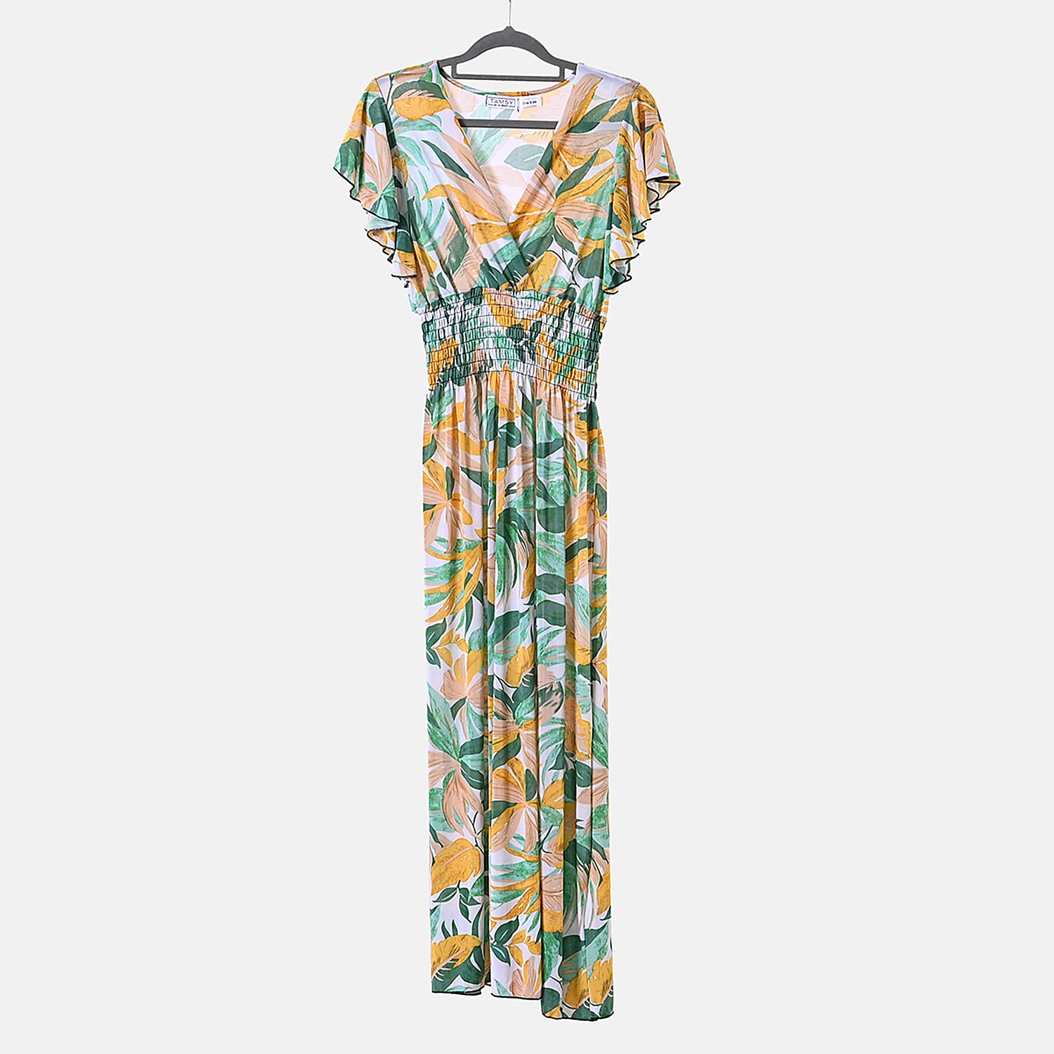 Tamsy Flutter Sleeves Floral Pattern Smocked Midi Dress 7722705 7