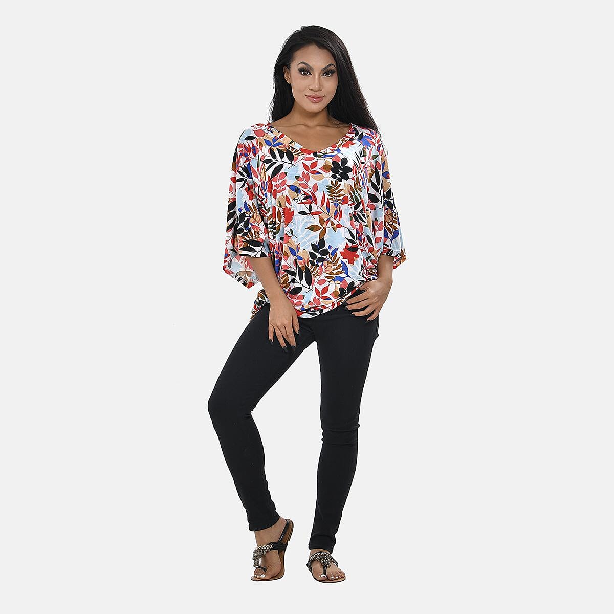 TAMSY Printed V-Neck Jersey Drape Top 7513112 0