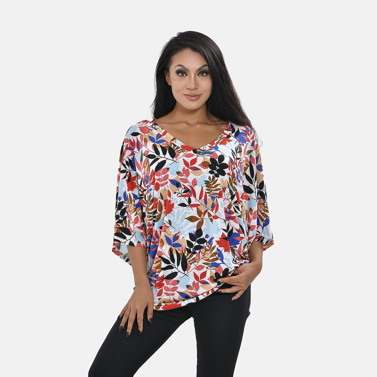 TAMSY Printed V-Neck Jersey Drape Top 7513112 4