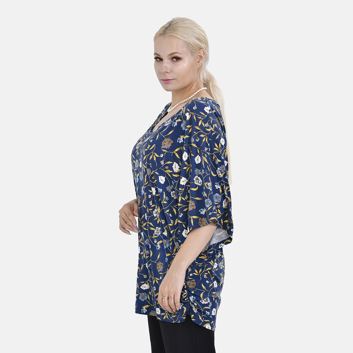 TAMSY V-Neck Floral Printed Knit Drape Women's Top 7512875 3