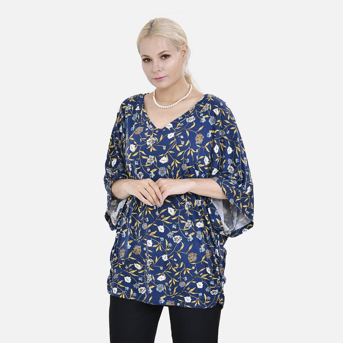 TAMSY V-Neck Floral Printed Knit Drape Women's Top 7512875 4