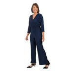 TAMSY Plisse Wrap Front Jumpsuit with Elasticated Waistband (Size-M) - Navy