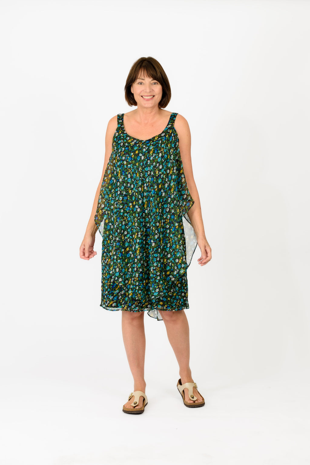 Tamsy Knitted Knee Length Dress (Size L) - Green & Black