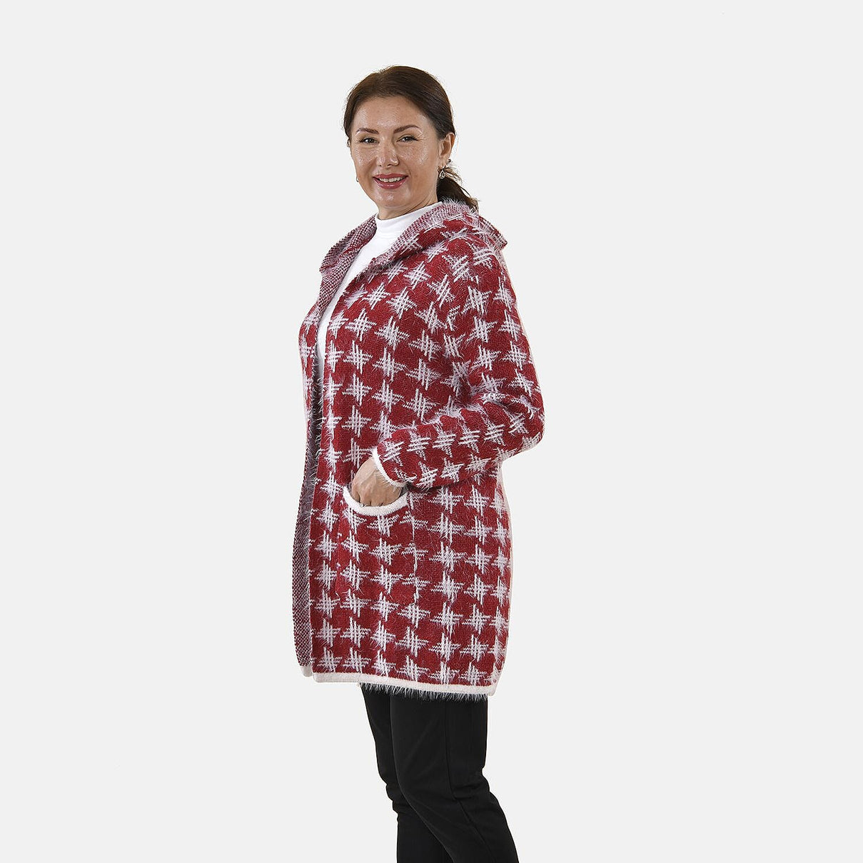 TAMSY Geometric Pattern Women's Hoodie with 2 Pockets (Size 108x80 Cm) - Pink and White 8861094 2