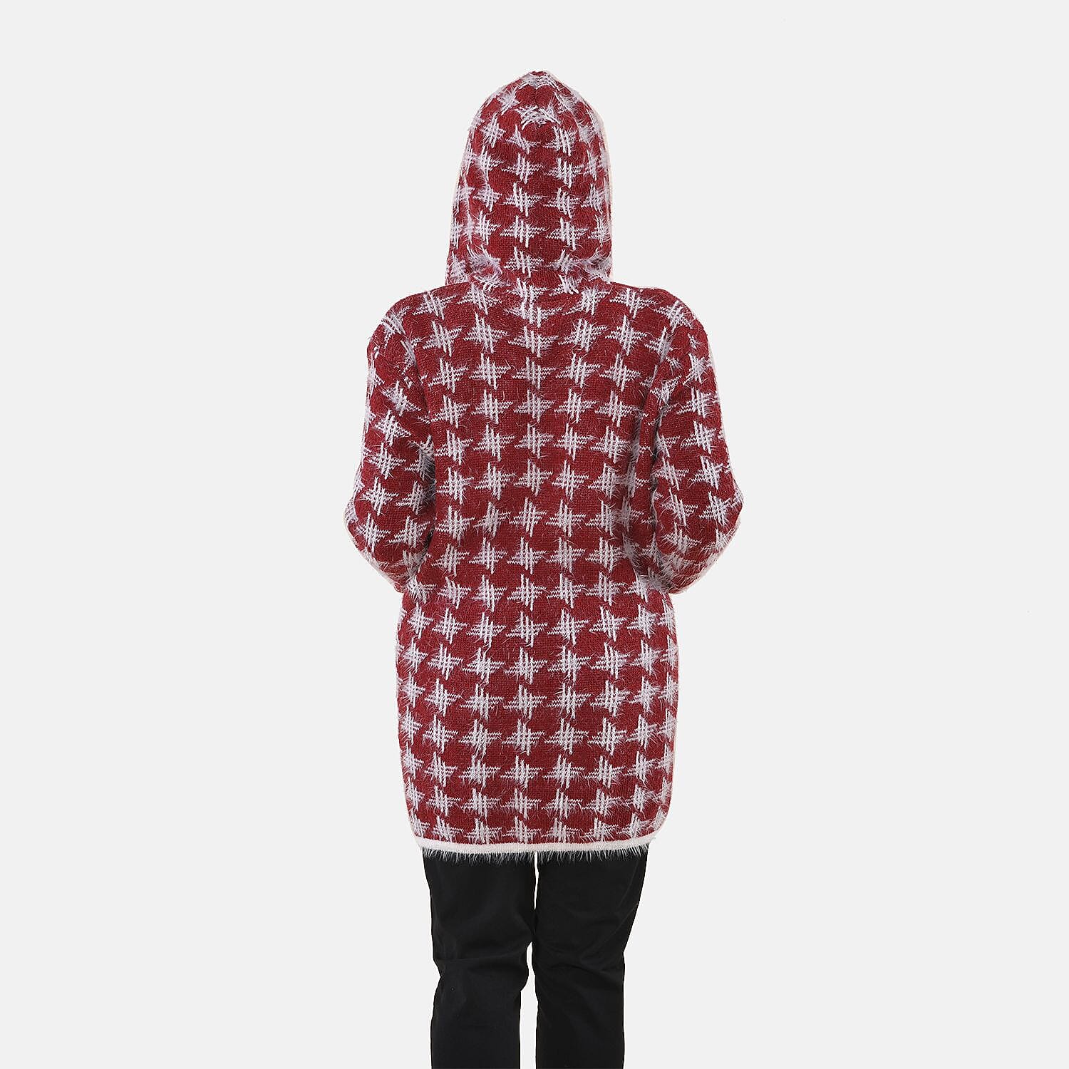 TAMSY Geometric Pattern Women's Hoodie with 2 Pockets (Size 108x80 Cm) - Pink and White 8861094 4